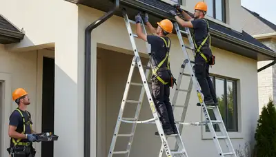 Nashville, TN gutter repair crew fixing storm-damaged gutters on a home by FX Remodeling & Exteriors