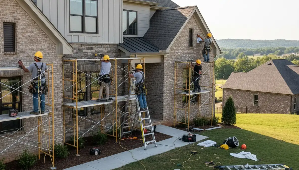 Nashville, TN siding contractor installing vinyl siding on a home exterior